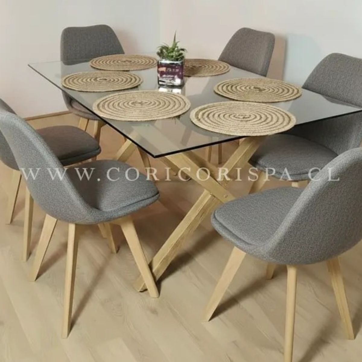 CORI CORI - Comedor Medlock 140 x 90cm + 6 Sillas Tulip Lino