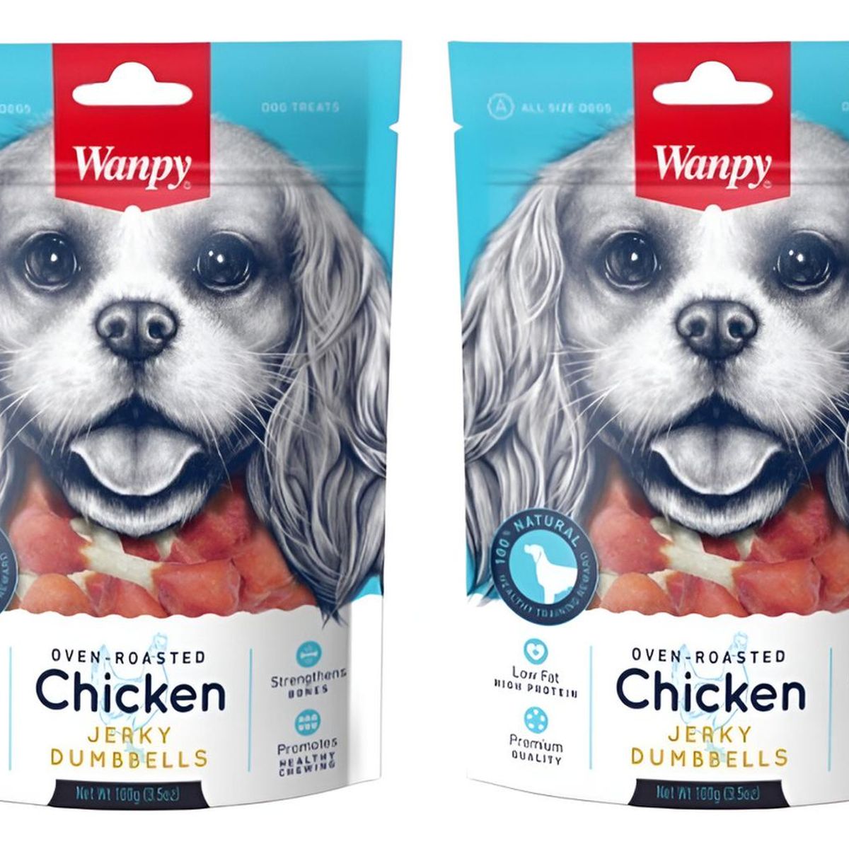 SNAK - X2 Snack Para Perros Wanpy Dumbbells De Pollo 100g C/u - Turquesa