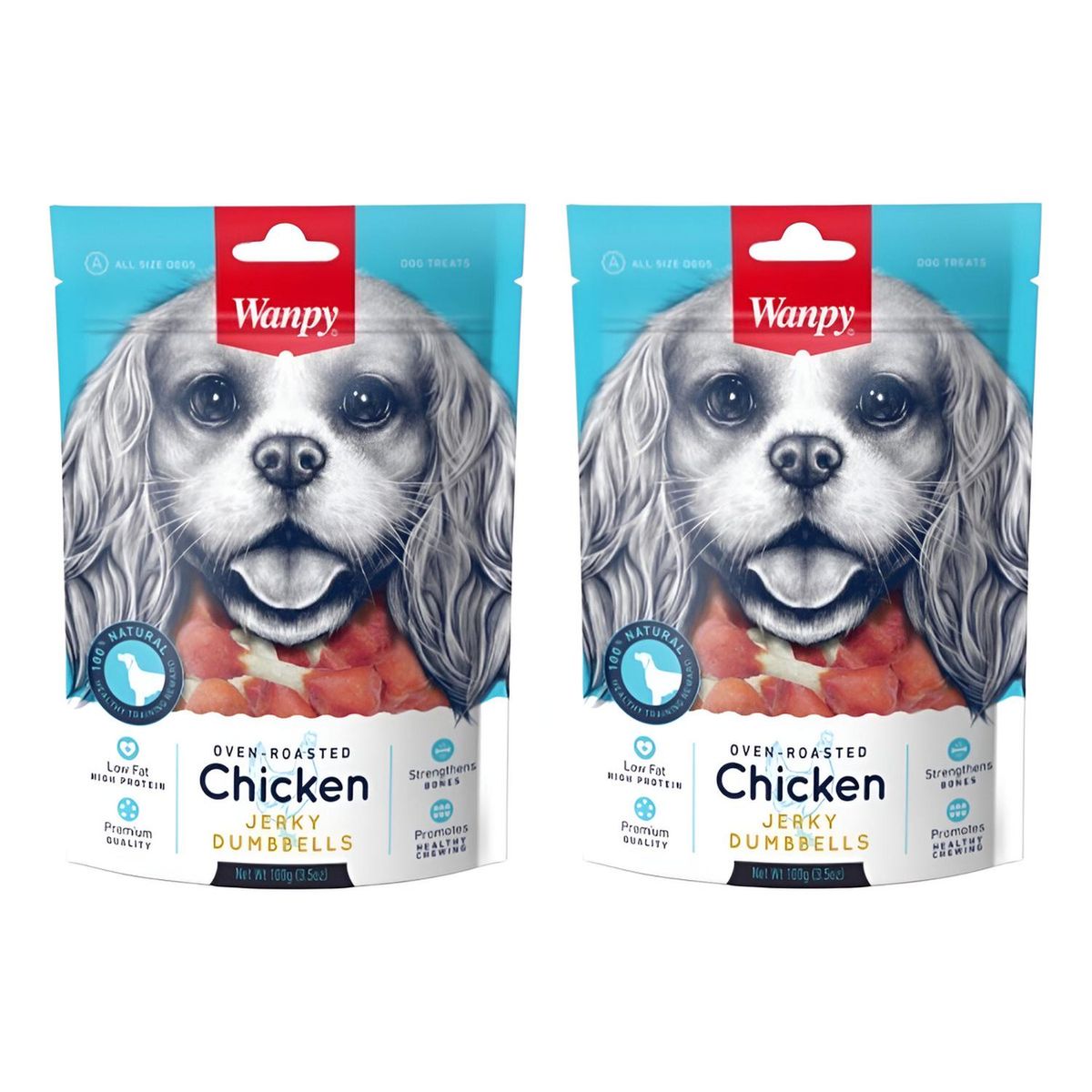 SNAK - X2 Snack Para Perros Wanpy Dumbbells De Pollo 100g C/u - Turquesa