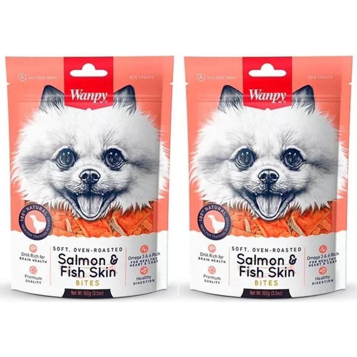 SNAK - X2 Snack Para Perros Wanpy Bocados De Salmón 100g C/u - Coral