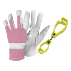 METALFER - Guante De Cabritilla Rosa + Portaguantes Amarillo- Talla S