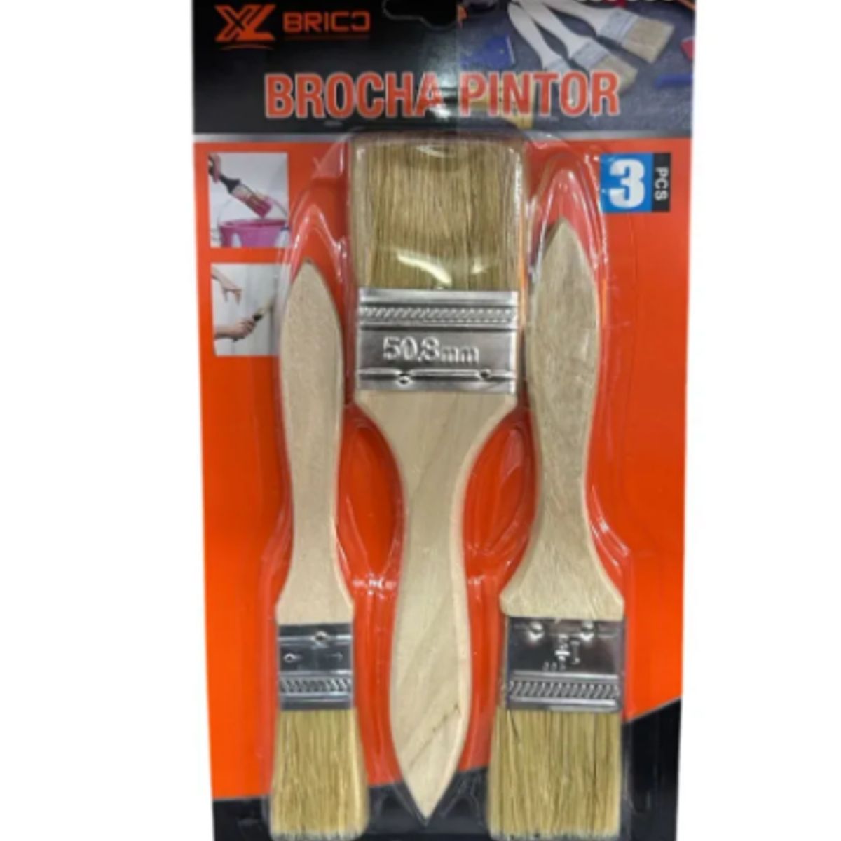 GENERICO - Juego De Brochas Set De 3 Piezas 1, 1,5, 2 Pulgadas Cerdas Natural