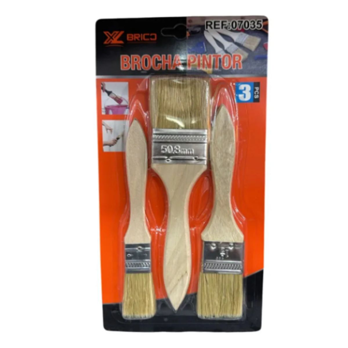 GENERICO - Juego De Brochas Set De 3 Piezas 1, 1,5, 2 Pulgadas Cerdas Natural