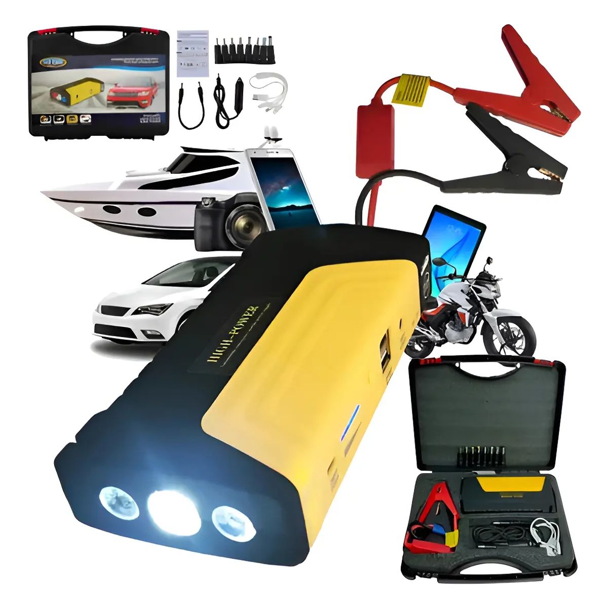 IRM - Partidor Bateria Auto Camioneta 12v Portatil Arrancador Salto Usb Linterna Led Kit FIGOIMPORT