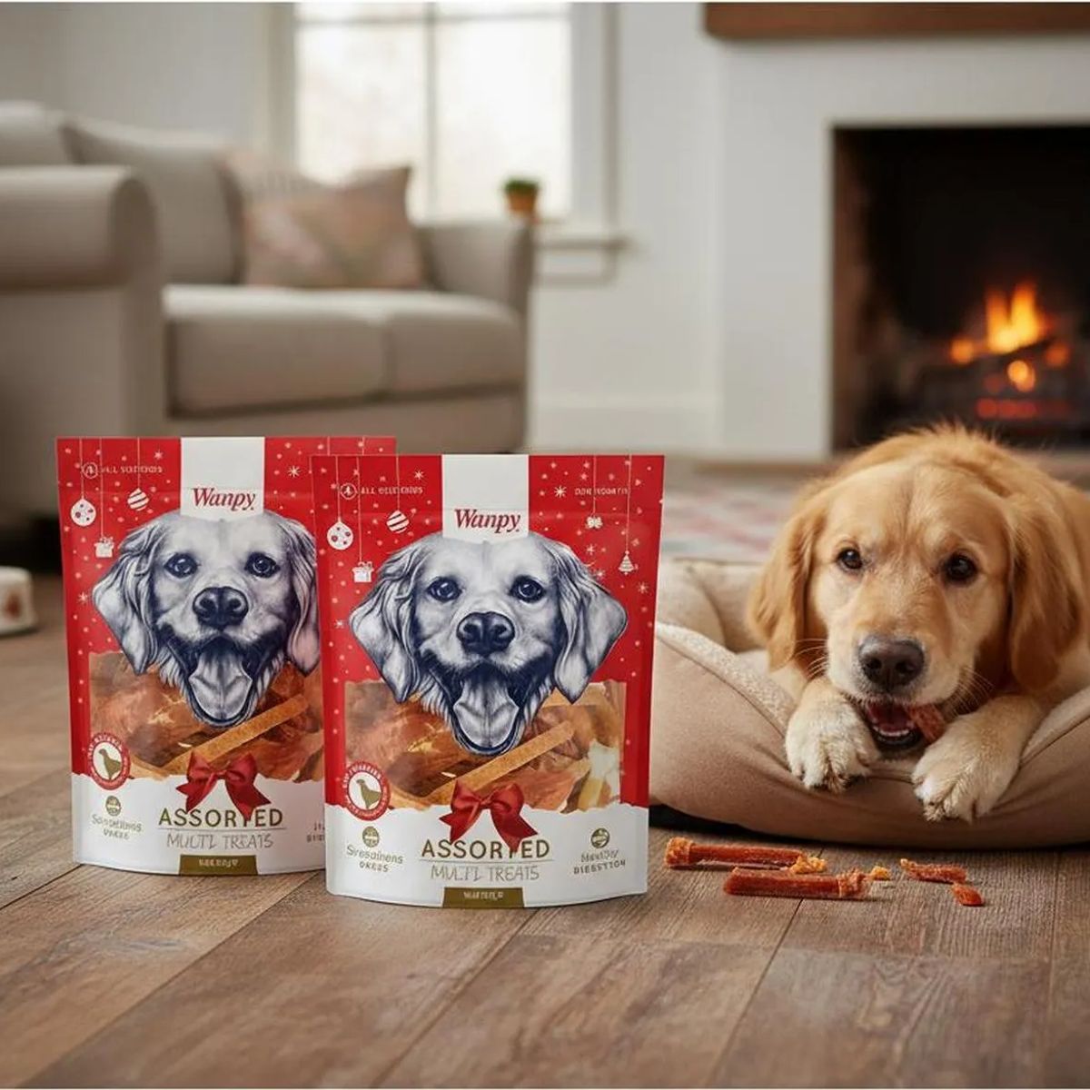 SNAK - X2 Wanpy Snack Para Perros Assorted De Pollo 300g C/u - Rojo