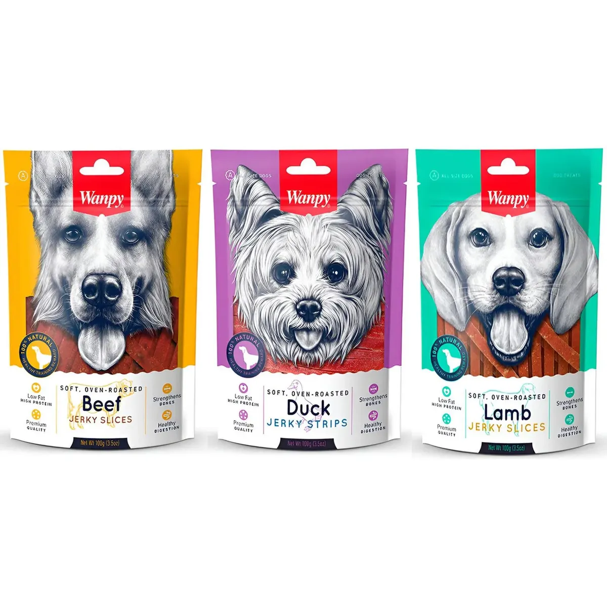 SNAK - X3 Snack 100% Natural Golosinas Para Perros Wanpy 100g C/u - Blanco