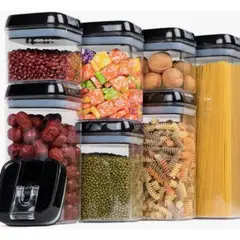 IRM - Juego 7 Recipientes Hermeticos Cocina Despensa Alimentos Plastico Apilable Transparente FIGOIMPORT