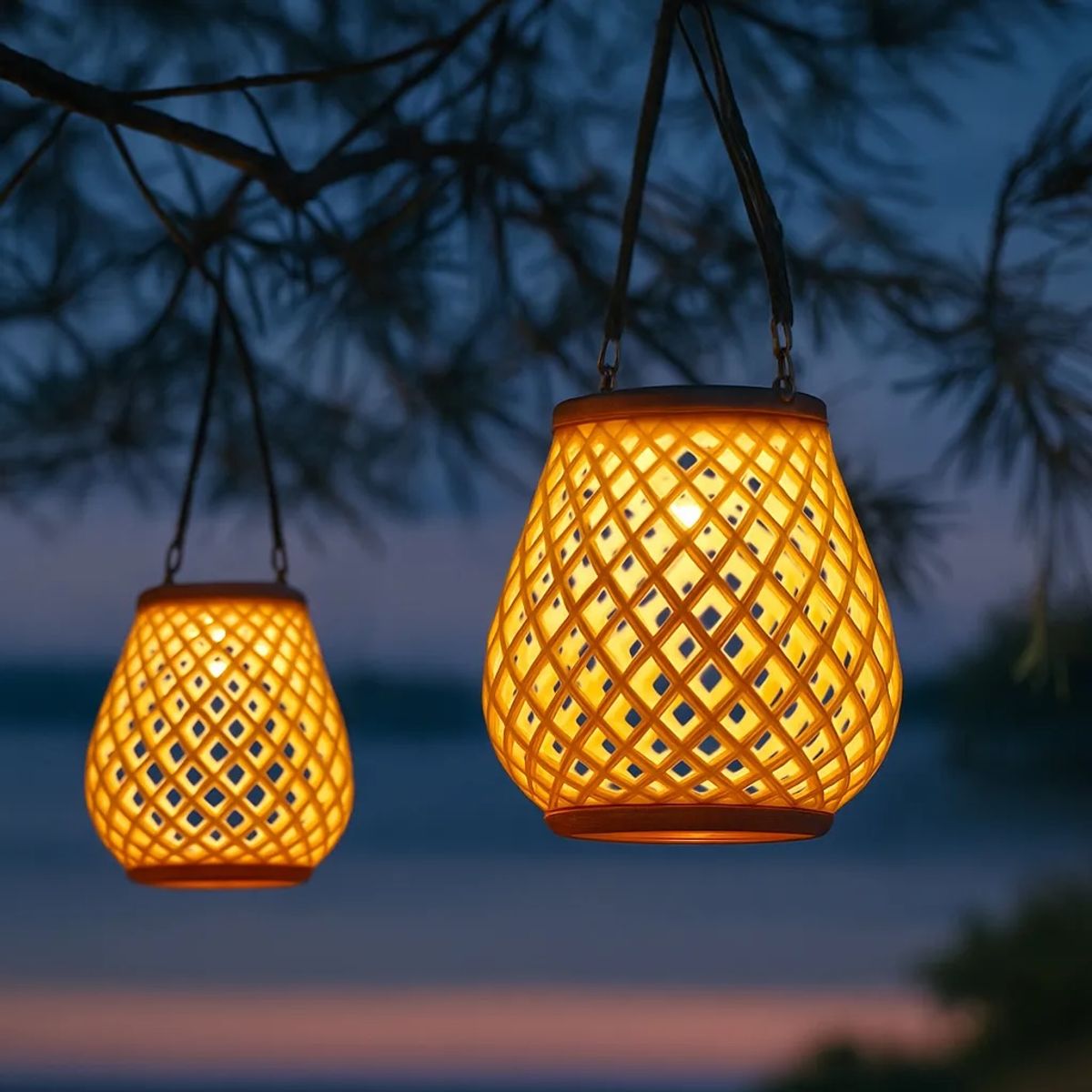 OEM - Pack 2 Lámpara Solar Colgante de Mimbre para Jardín con Luz Cálida