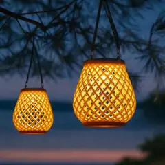 OEM - Pack 2 Lámpara Solar Colgante de Mimbre para Jardín con Luz Cálida