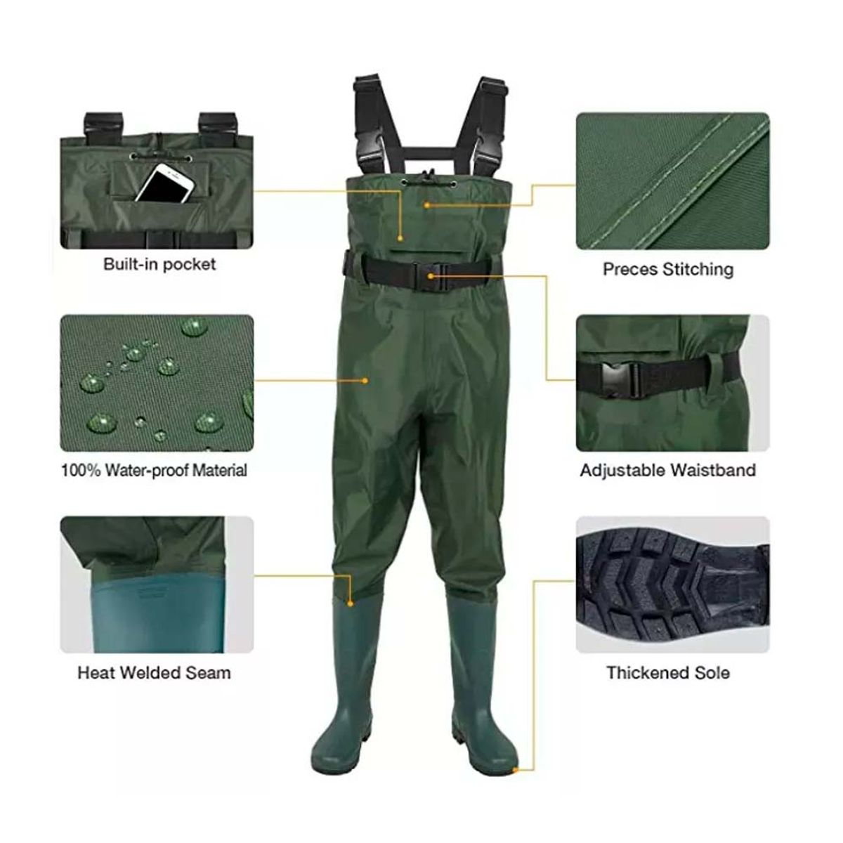 GENERICO - Traje Pesca Wader Impermeable Pvc Pecho Con Botas, Talla 39