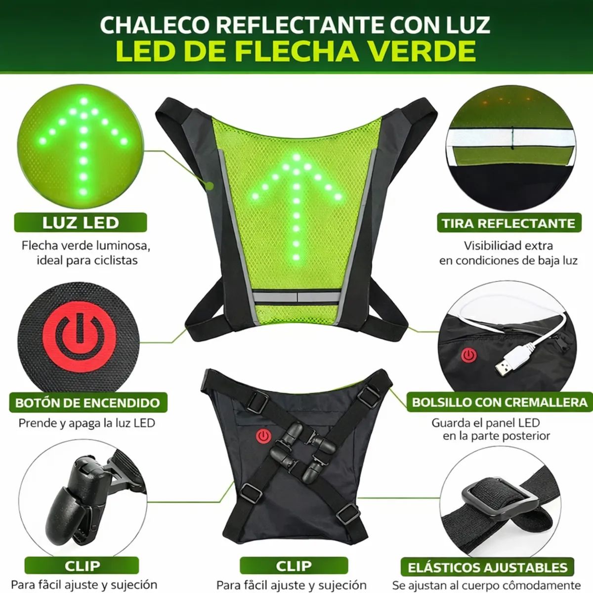 MOVI - Chaleco con señalizador Led para usar en Bicicleta o scooter