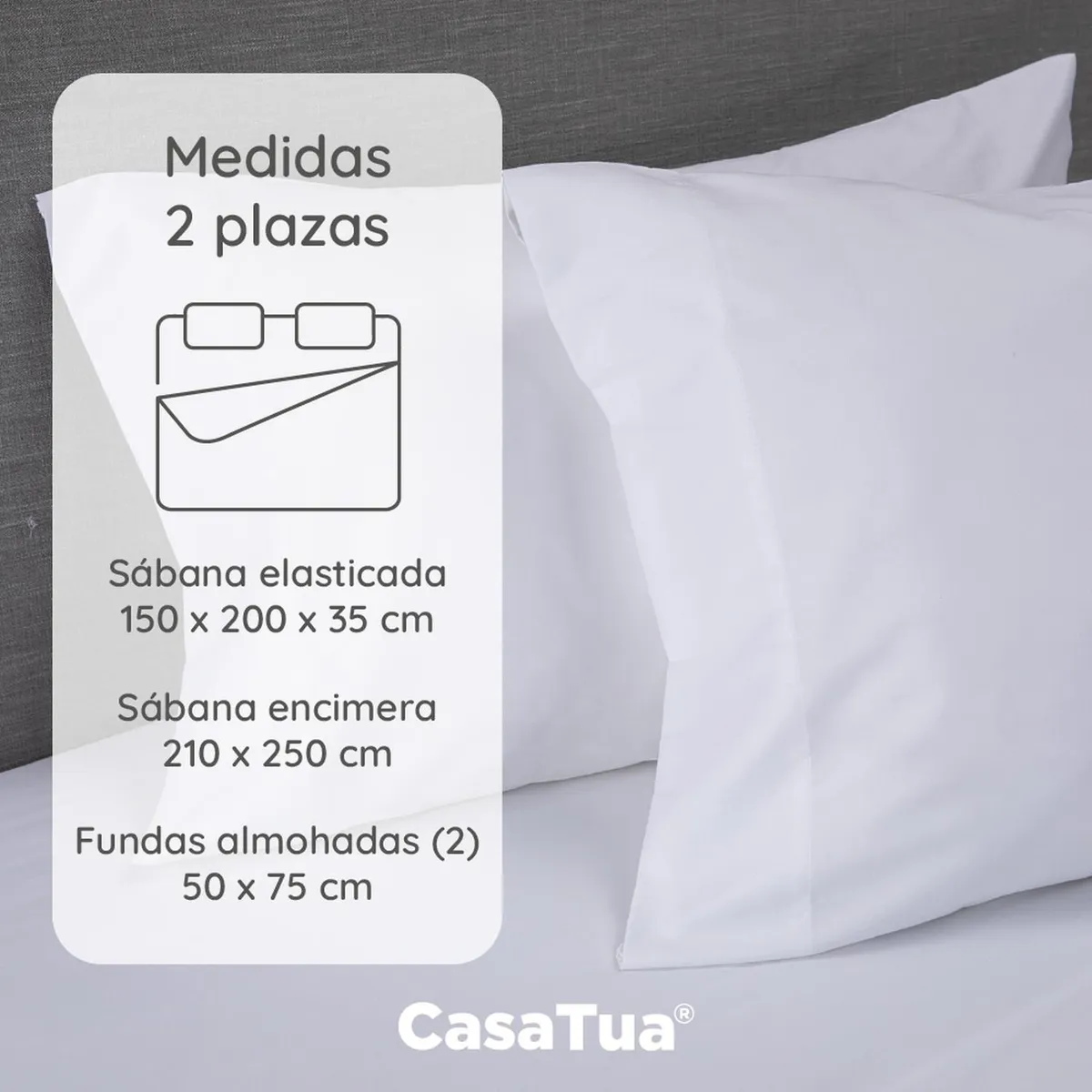 CASATUA - Sabanas 2 Plazas Hotel Casatua Ultra Suave + Fundas - Blanco - 2 Plazas