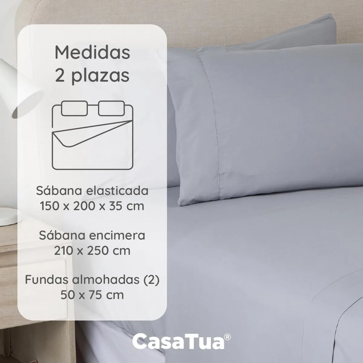 CASATUA - Sabanas 2 Plazas Hotel Casatua Ultra Suave + Fundas - Gris - 2 Plazas