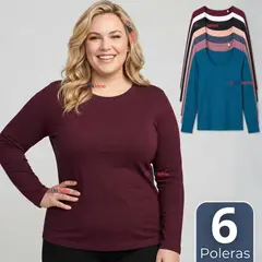UTILISIMO - Pack 6 Camisetas Poleras Polar Primera Capa Manga Larga Colores Surtidos Mujer