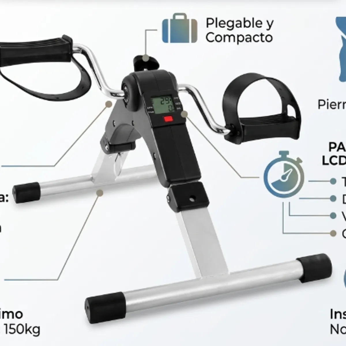 IRM - Pedalera Mini Bicicleta Plegable LCD 150kg Rehabilitacion Ejercicio Casa Oficina Piernas Brazos