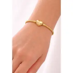 GENERICO - Pulsera Dorada tipo Snake con broche de corazón enchapada en Oro 18k