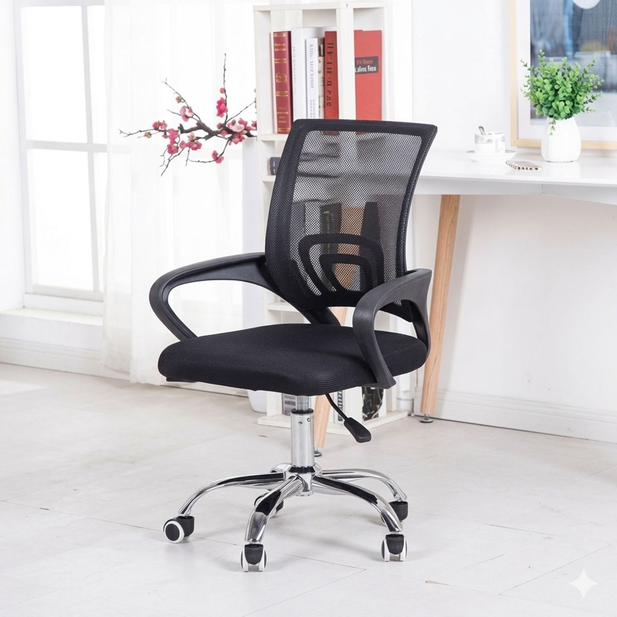 GENERICO - Silla de escritorio ergonómica negra con tapizado de malla