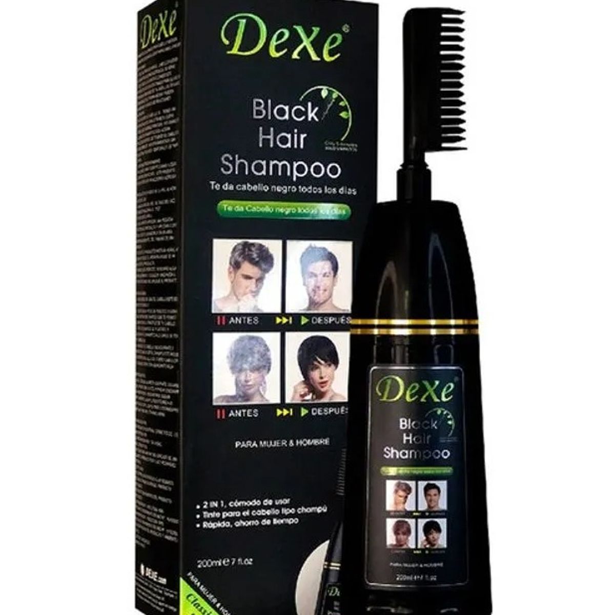 DEXE - Shampoo Dexe 200Ml Con Tinte Capilar Negro
