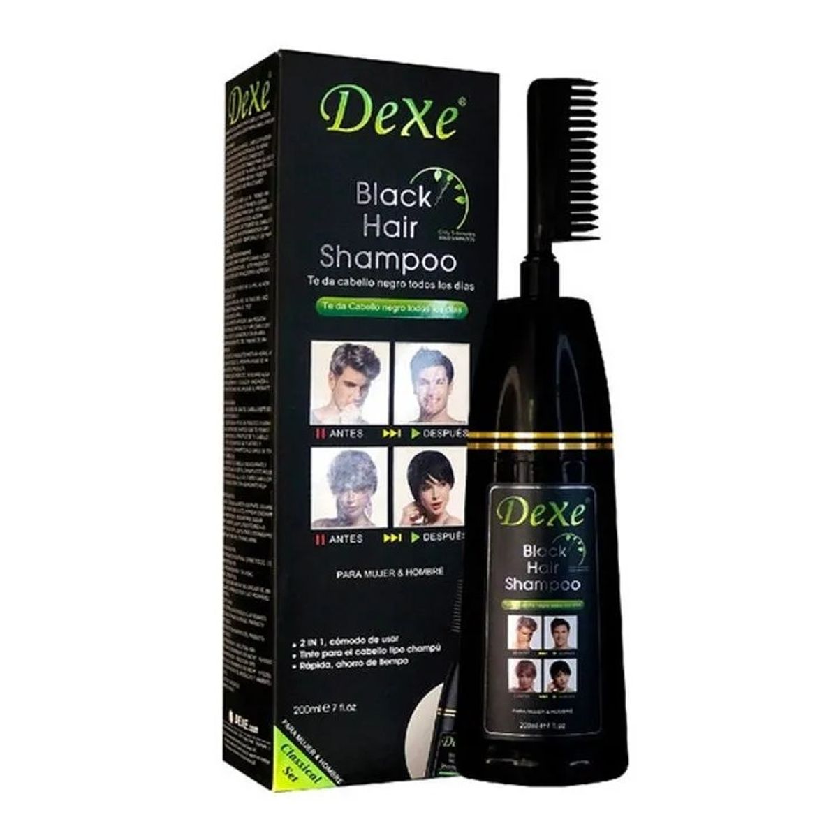 DEXE - Shampoo Dexe 200Ml Con Tinte Capilar Negro