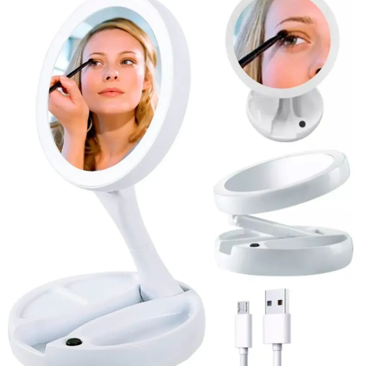 GENERICO - Espejo Maquillaje Doble Plegable CON LUZ LED