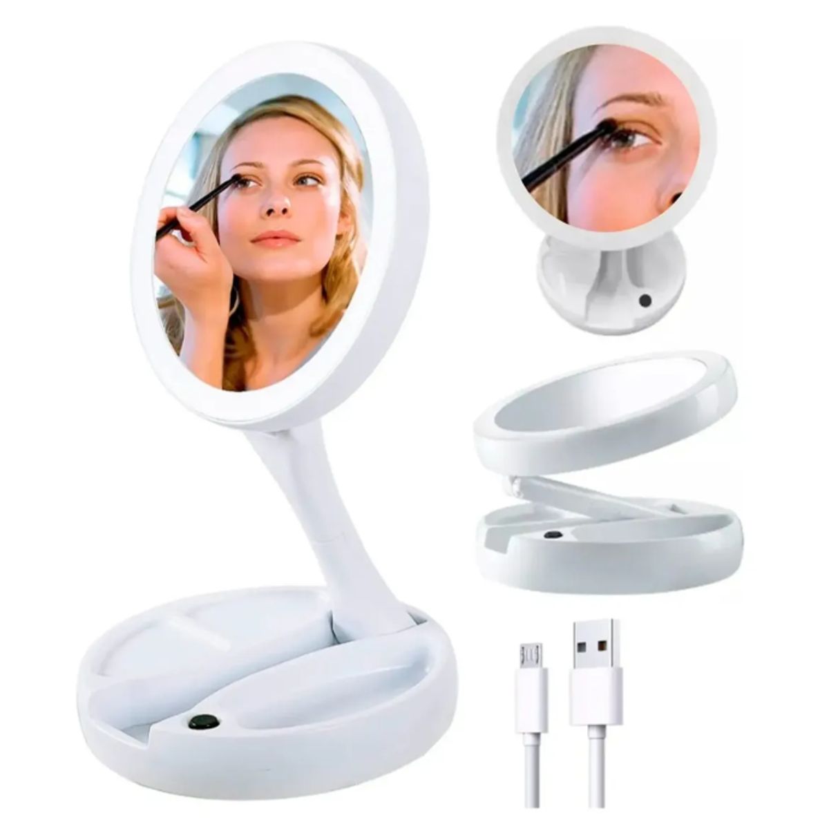 GENERICO - Espejo Maquillaje Doble Plegable CON LUZ LED