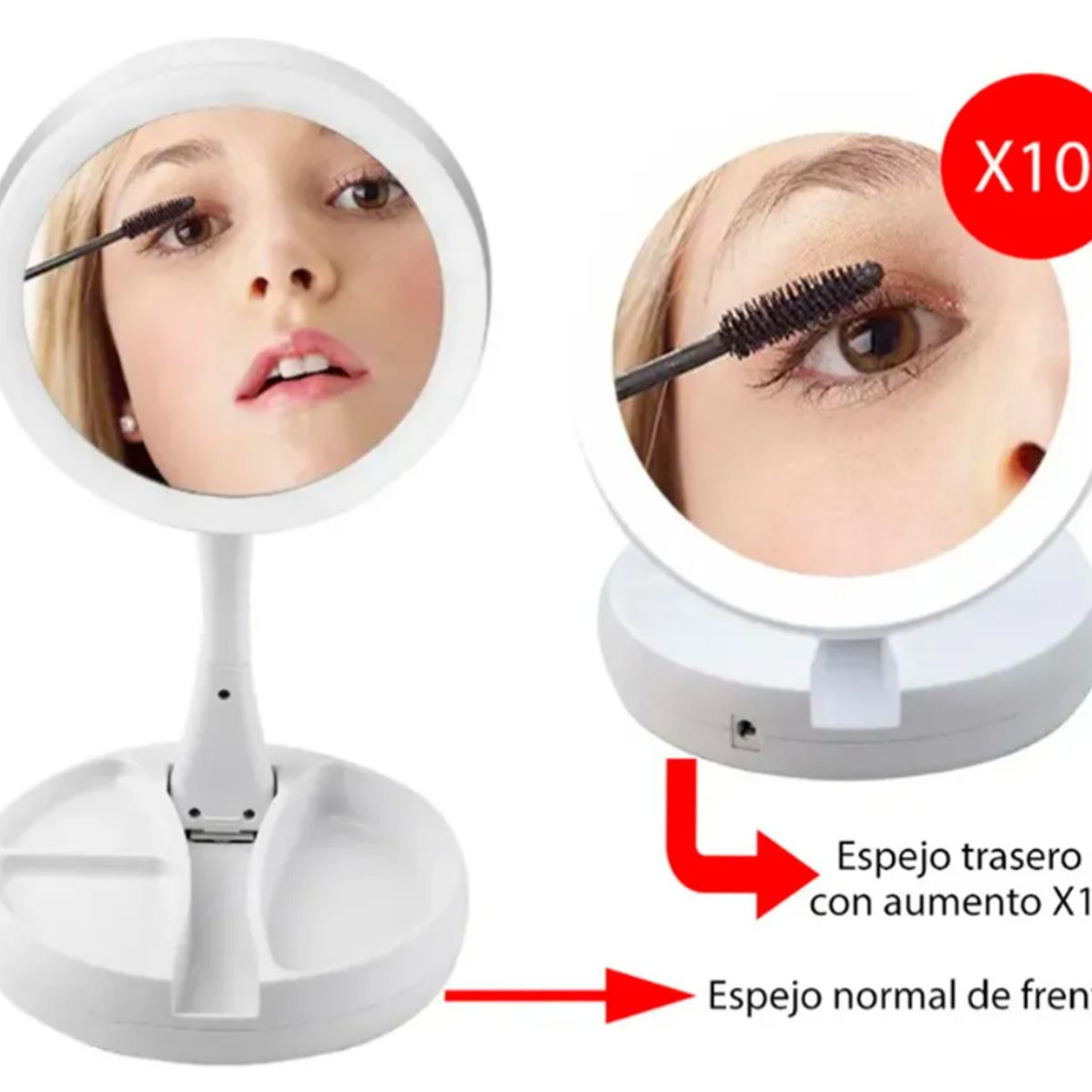 GENERICO - Espejo Maquillaje Doble Plegable CON LUZ LED