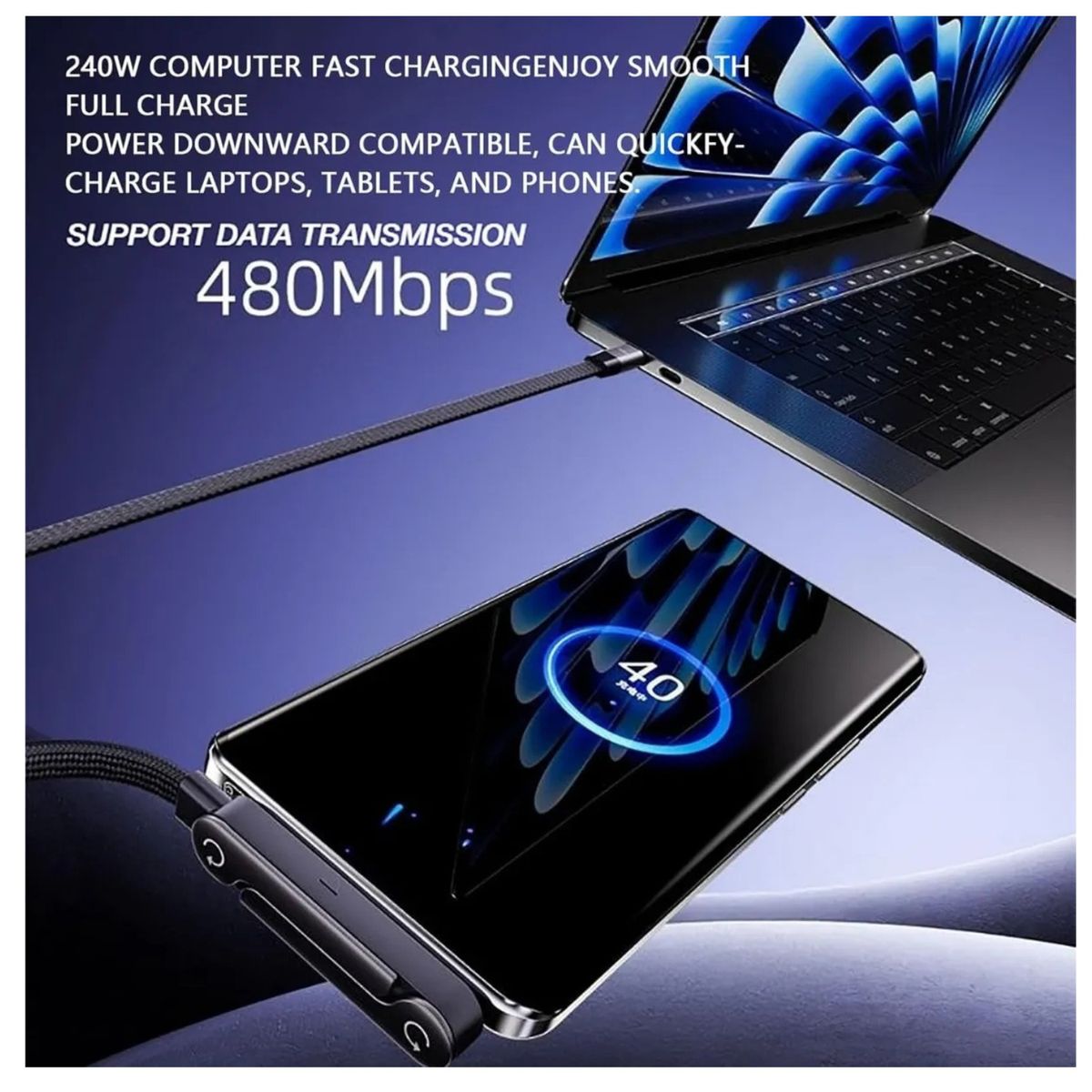 GENERICO - Cable De Carga Rápida USB A Tipo C  6A 66W Super Charge  Diseño Reforzado Antidoblez