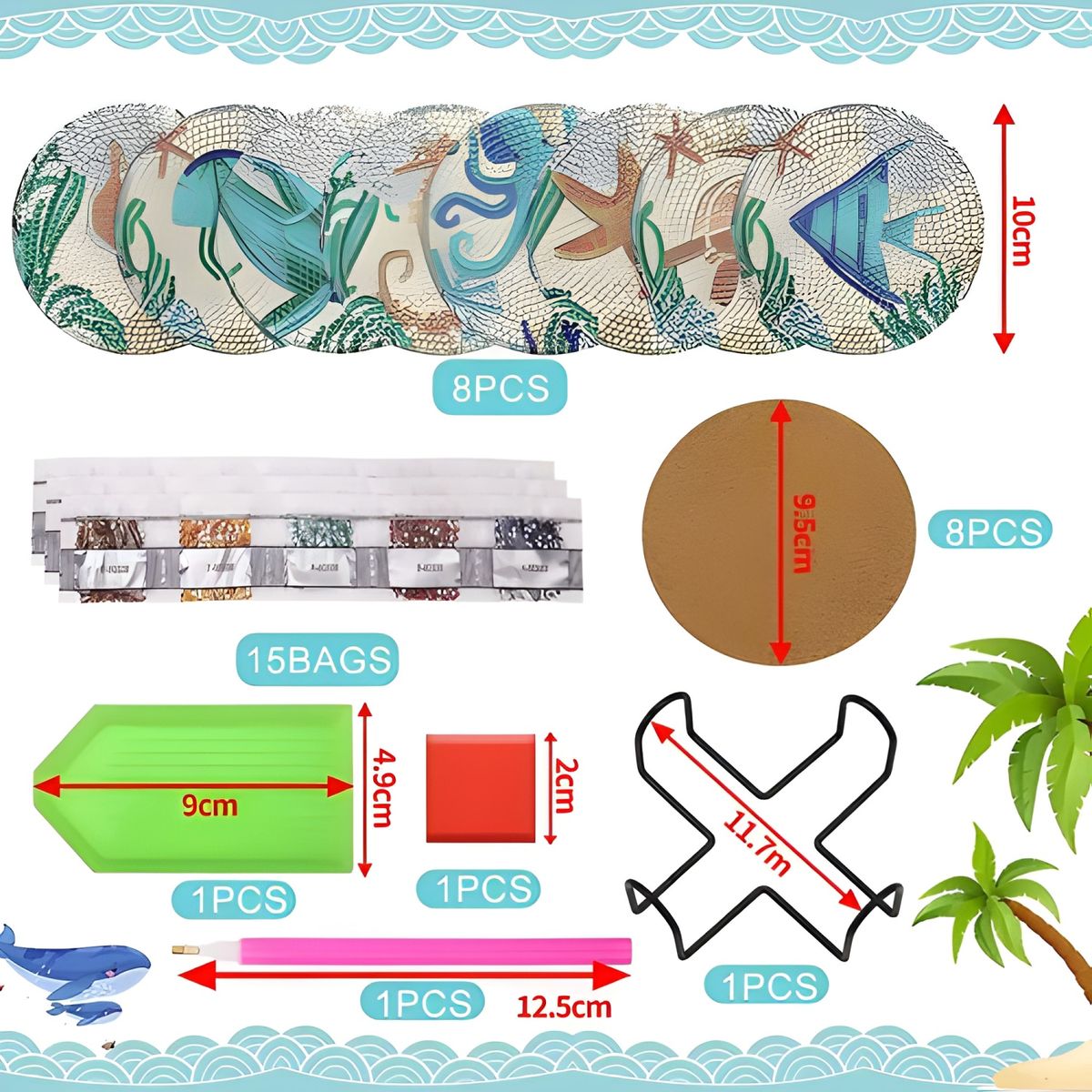 GENERICO - Set 8 Posavasos Pintura Diamante Océano
