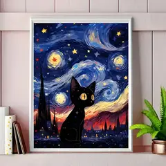 GENERICO - Pintura Por Números Gato Noche Estrellada