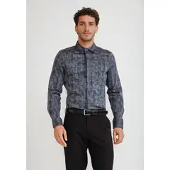 PERRY ELLIS - Camisa Hombre Jacquard Negro Jacquard Shirt