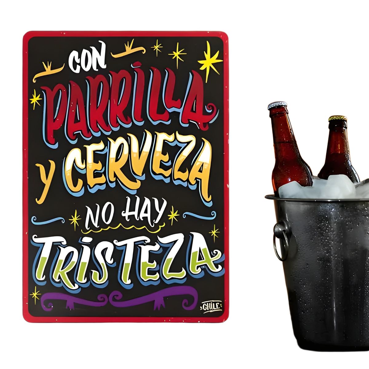 GENERICO - Cartel Metálico Quincho Parrilla Y Cerveza