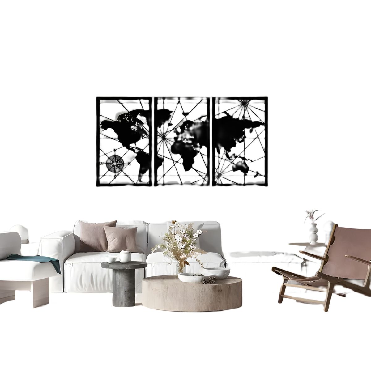 GENERICO - Cuadro Tríptico Mapamundi Mdf 150x80 Cm Negro