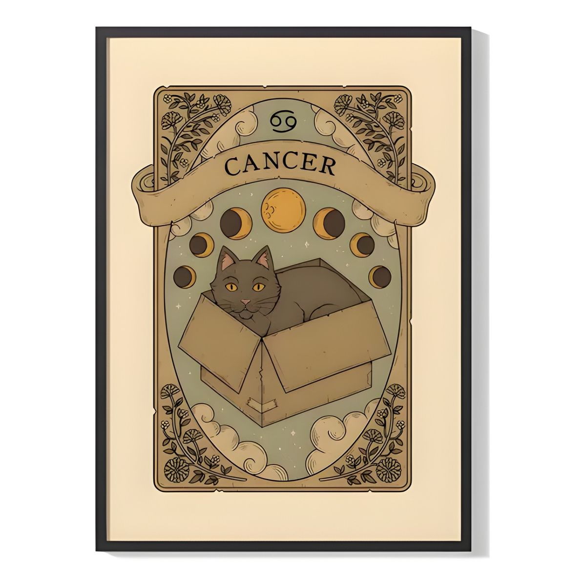 GENERICO - Cuadro Poster Zodiaco Felino Cáncer 30x40 Cm Negro