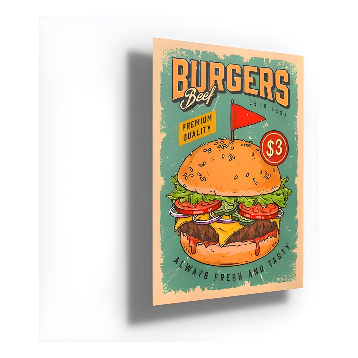 GENERICO - Cartel Metálico Hamburguesa Burgers Chico Blanco