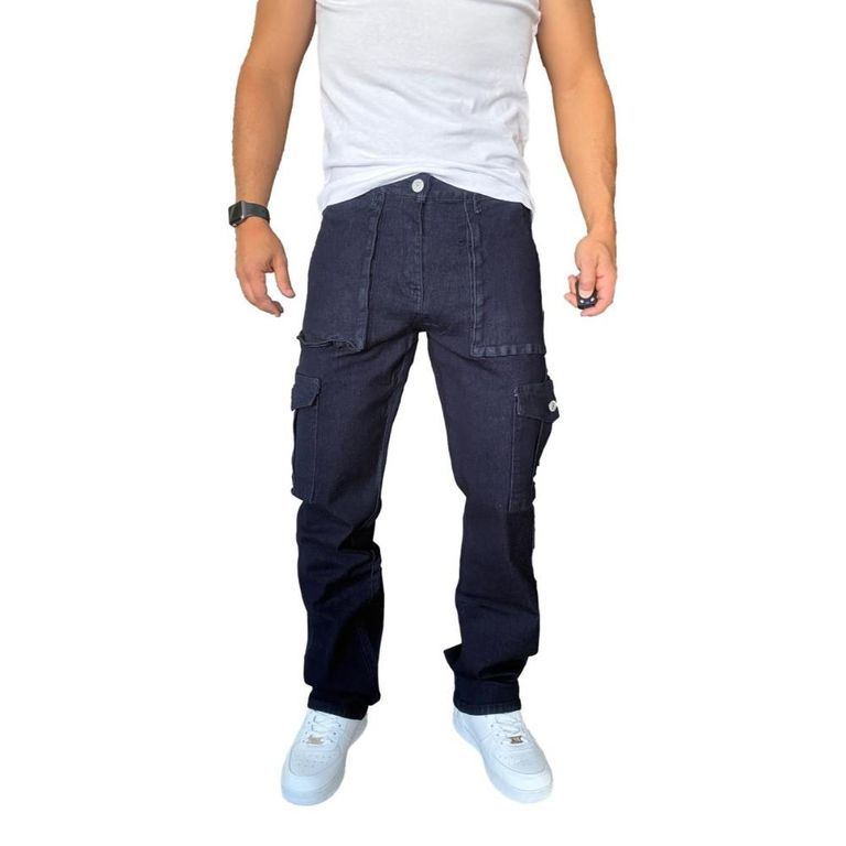 Jeans Cargo Elasticado Straight Fit Recto Azul Oscuro 50