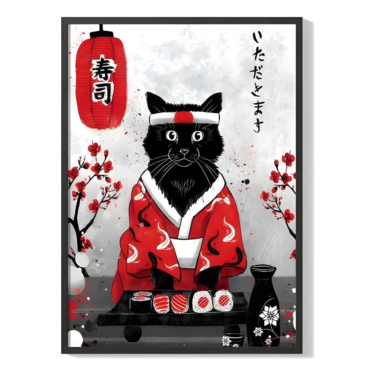 GENERICO - Cuadro Poster Gato Maestro Sushi 20x30 Cm Negro