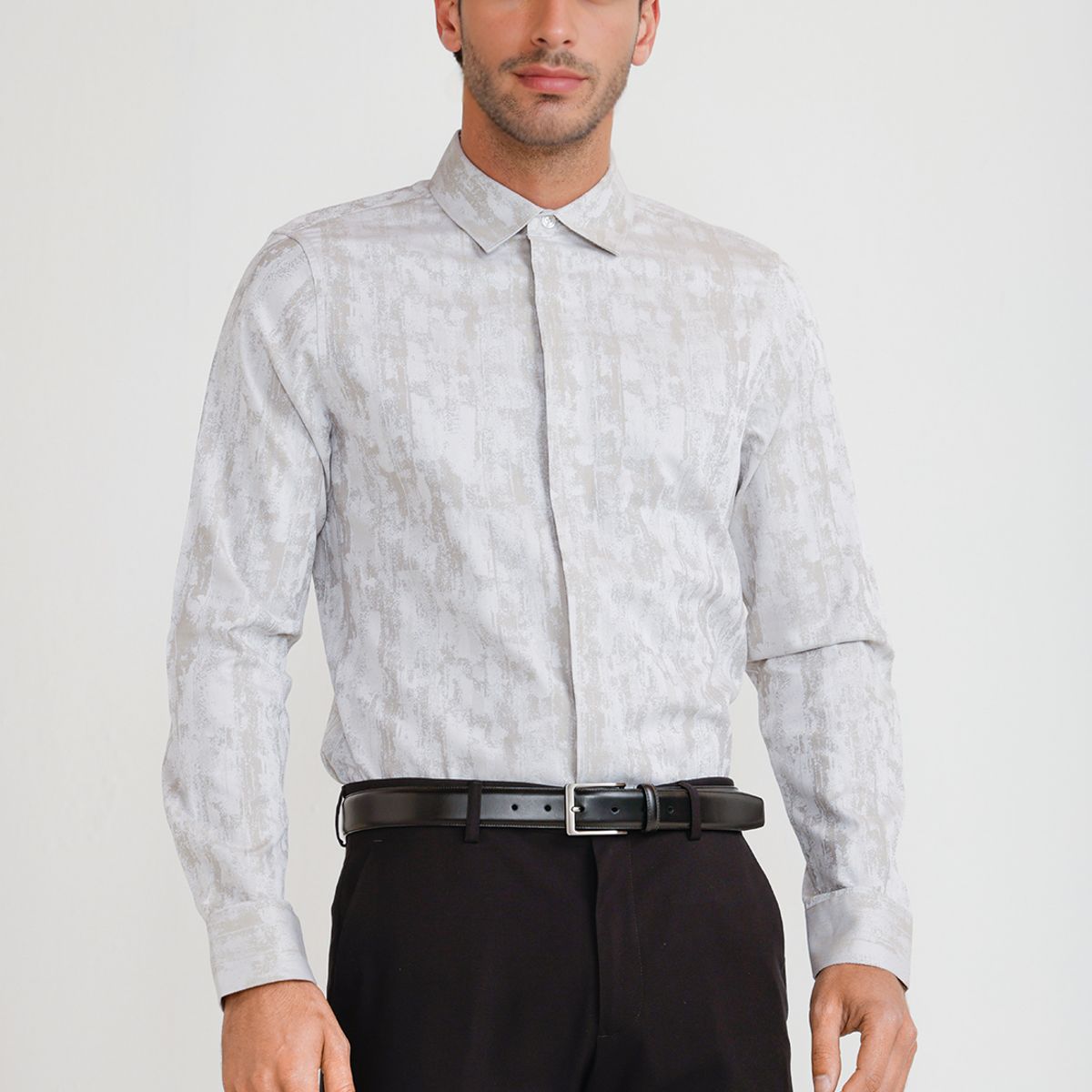 PERRY ELLIS - Camisa Hombre Jacquard Beige Jacquard Shirt