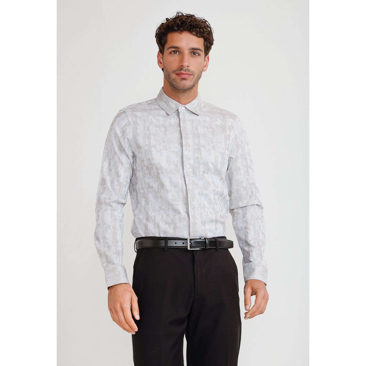 PERRY ELLIS - Camisa Hombre Jacquard Beige Jacquard Shirt