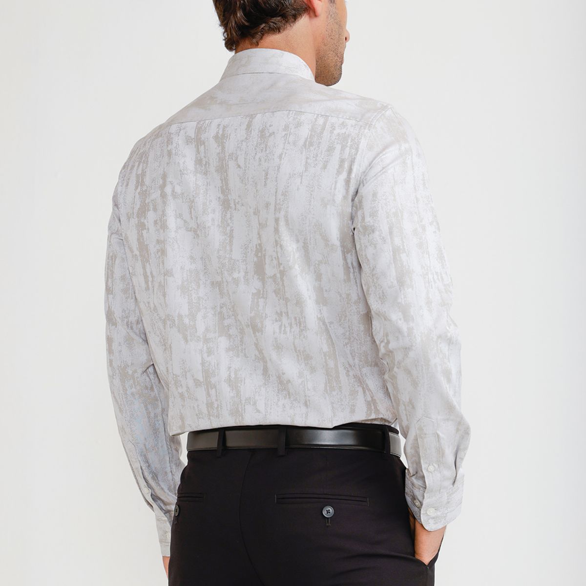 PERRY ELLIS - Camisa Hombre Jacquard Beige Jacquard Shirt