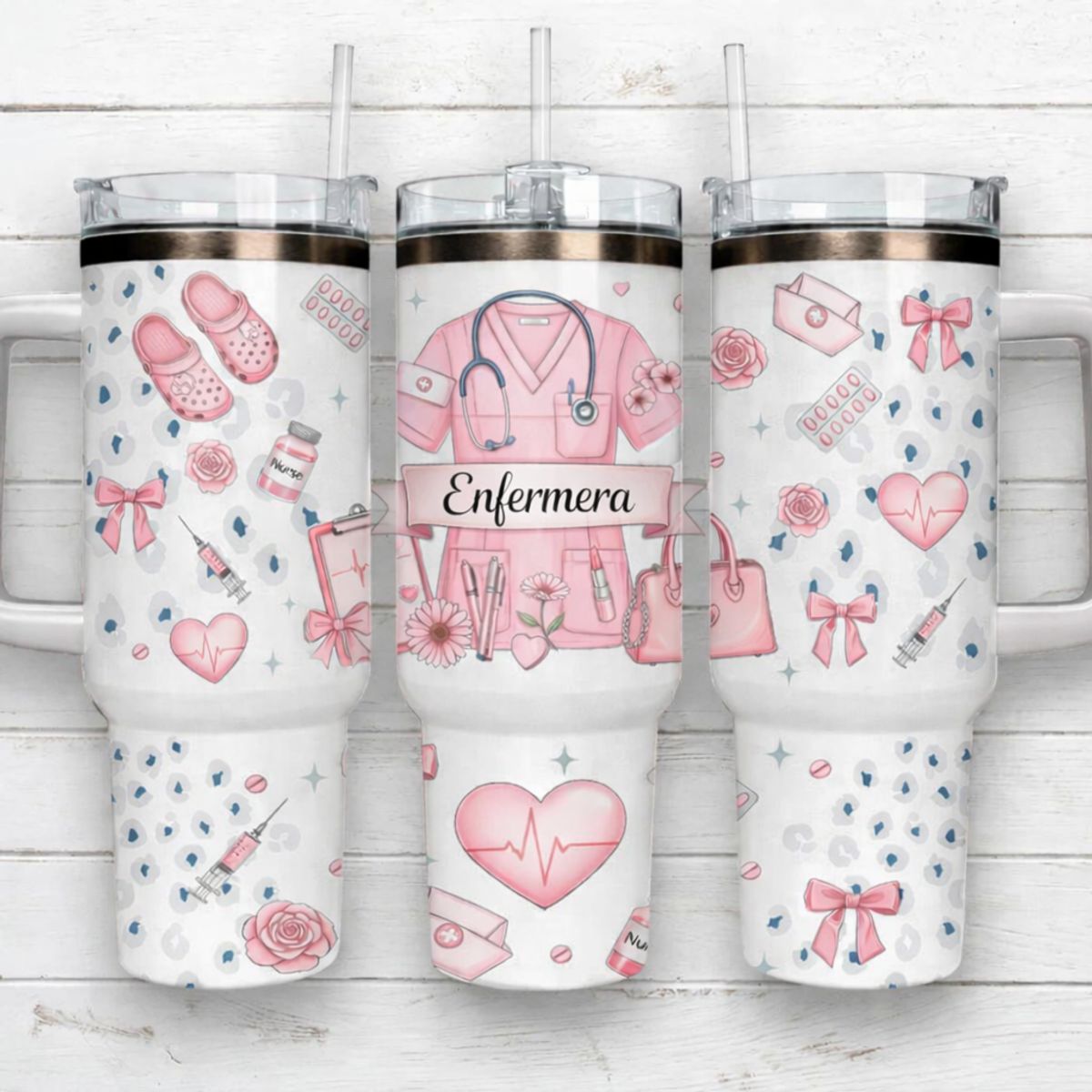 GENERICO - Vaso Térmico enfermera 1.2 Litros Acero Inoxidable con Bombilla
