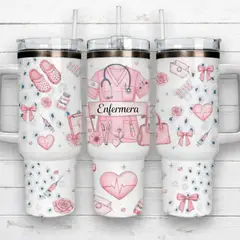 GENERICO - Vaso Térmico enfermera 1.2 Litros Acero Inoxidable con Bombilla
