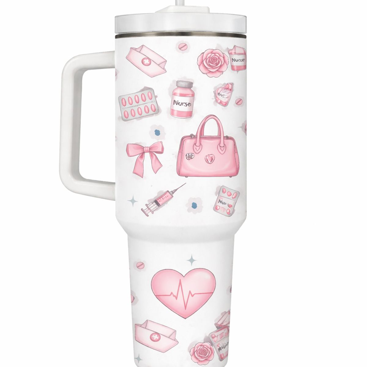 GENERICO - Vaso Térmico enfermera 1.2 Litros Acero Inoxidable con Bombilla