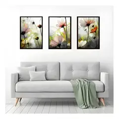 GENERICO - Cuadros Flores Abstractas Pack 3 Unidades 35x50 Cm