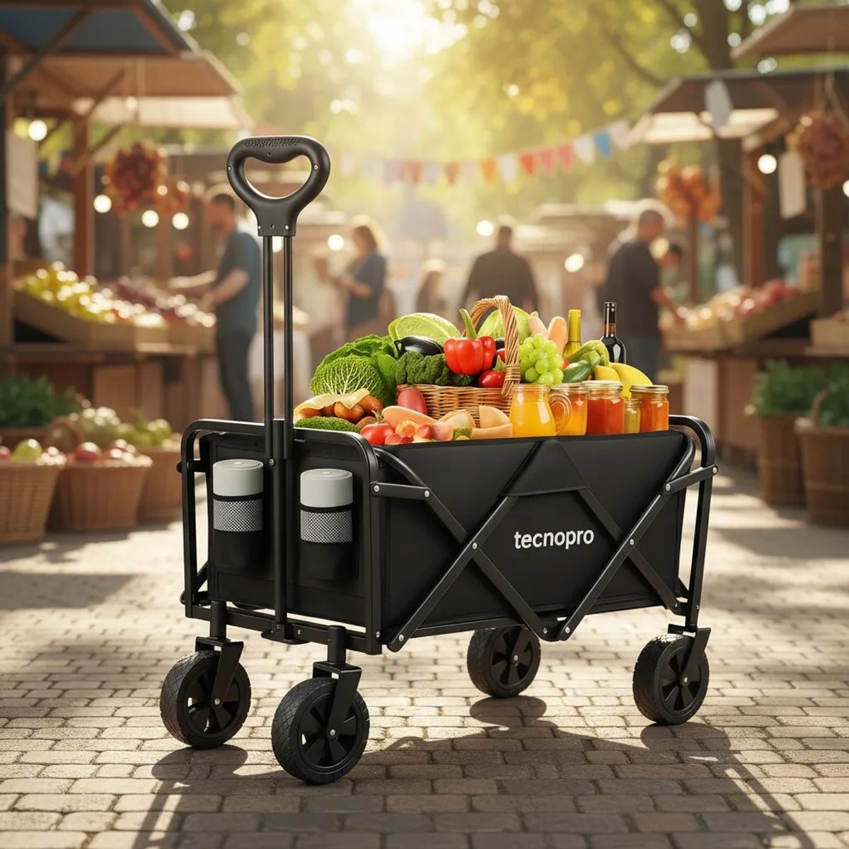 GENERICO - Carro Plegable Supermercado Camping Playa 4 Ruedas 1 Mango Extensible Negro