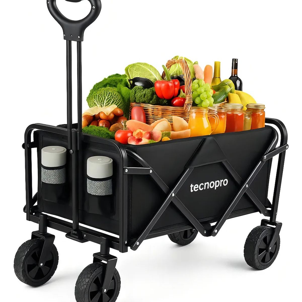 GENERICO - Carro Plegable Supermercado Camping Playa 4 Ruedas 1 Mango Extensible Negro