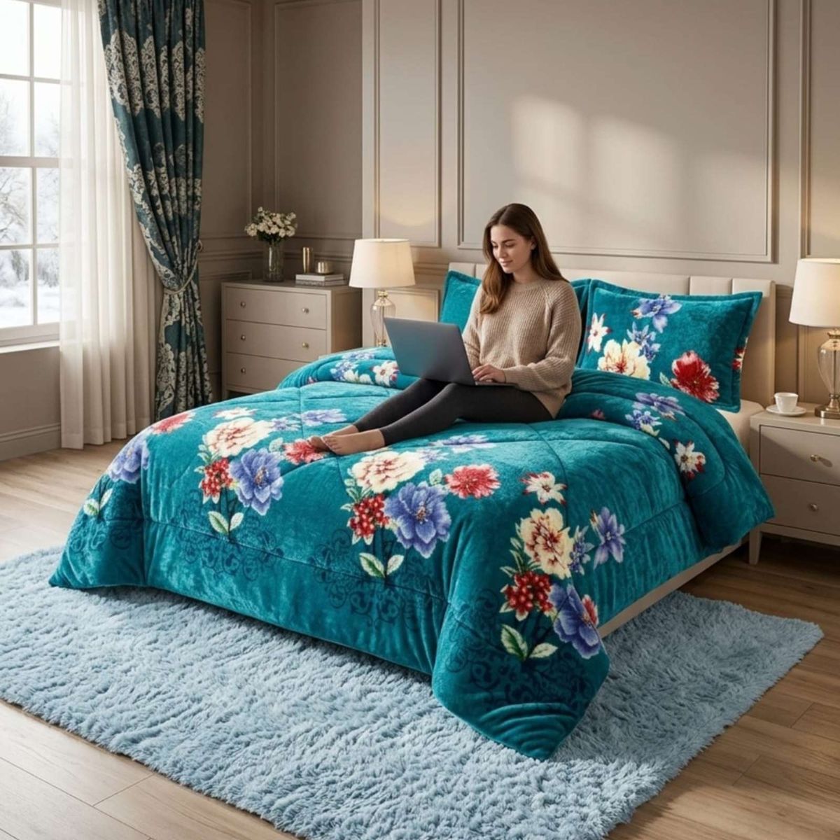 GENERICO - Cubrecama Plush 2 Plazas con Chiporro Térmico Extra Suave Invierno