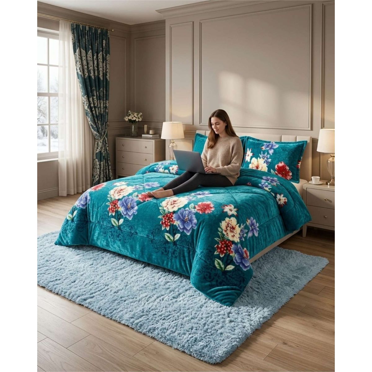 GENERICO - Cubrecama Plush 2 Plazas con Chiporro Térmico Extra Suave Invierno