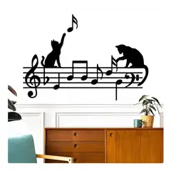 GENERICO - Cuadro gatos con notas musicales en madera