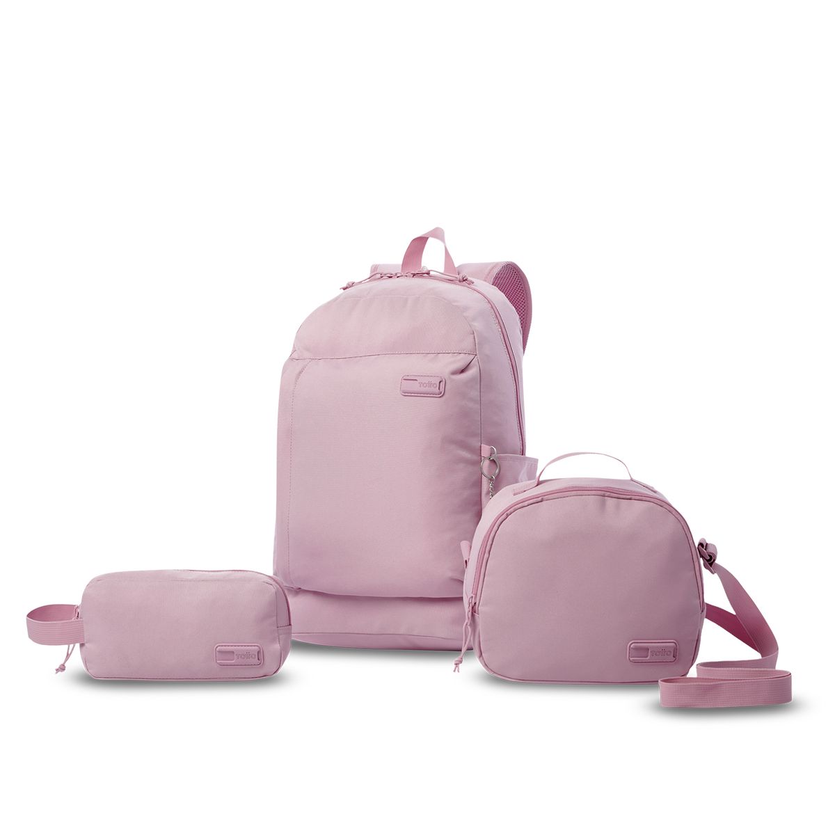 TOTTO - Kit X3 Mochila + Lonchera+Multiuso Yuno Rosado