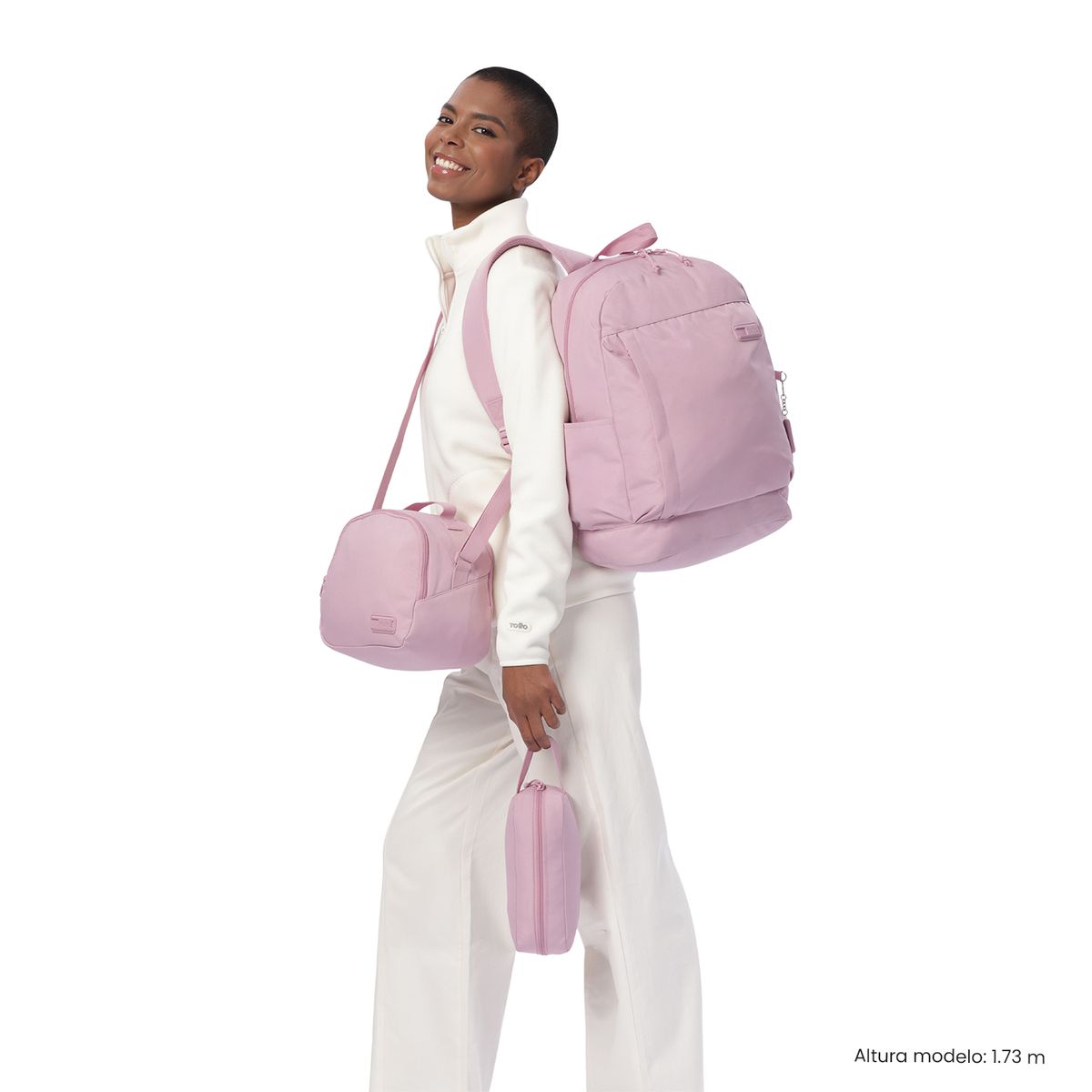 TOTTO - Kit X3 Mochila + Lonchera+Multiuso Yuno Rosado